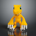 Yellow Creature Toy Figure With Green Eyes Sharp Teeth And White Claws 3d model