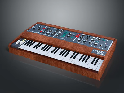Vintage Home Keyboard With Wooden Case Black White Keys And Control Knobs 3d model