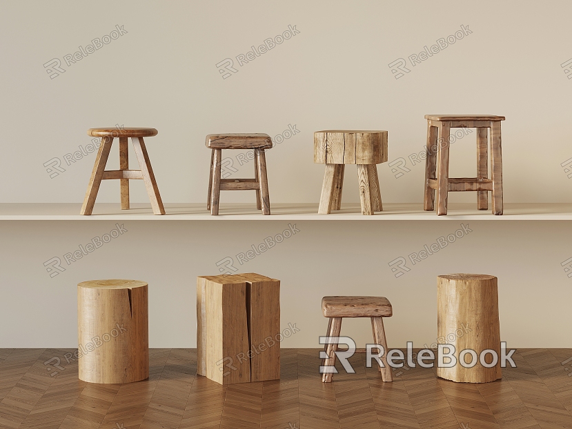 Modern Style Stool Wooden Stool Round Stool Wooden Stool Square Stool model