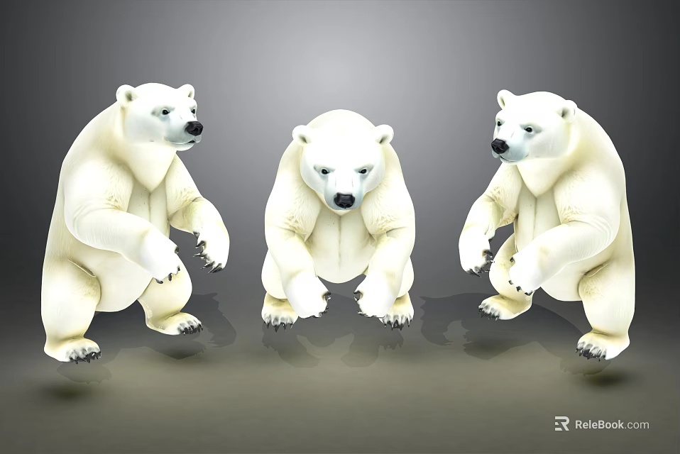 Three Detailed White Polar Bear Figurines in Different Standing Poses 3d model 