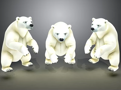 Three Detailed White Polar Bear Figurines in Different Standing Poses 3d model