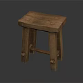 Rustic Wooden Stool With Square Seat Four Legs And Natural Wood Texture