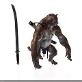 Humanoid Tiger Standing With Tattoos Carrying Swords And Long Blade Nearby