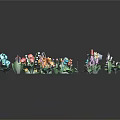 Cartoon Scene with Colorful Flowers Green Leaves Various Shaped Plants and Small Decorative Elements