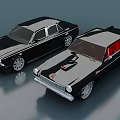 Two Black And Silver Classic Cars With Red Interior Shiny Exterior And Chrome Details