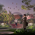 Enchanting Garden Decor With Transparent Bubble House Pink Flowers Trees Balloons And Night Lights