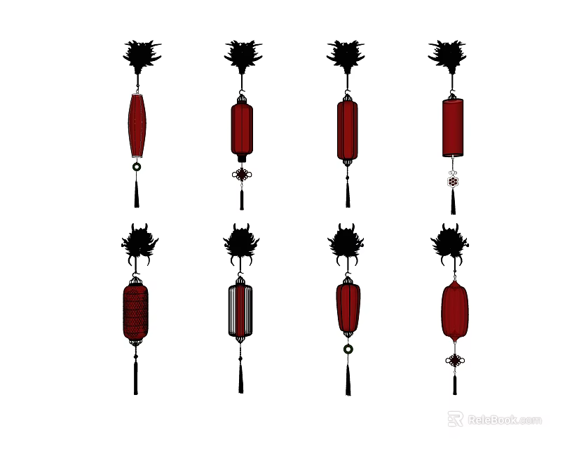 Elegant Red Wall Lamps Featuring Black Decorative Tops And Hanging Tassels 3d model 