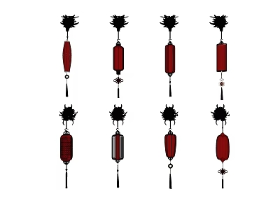 Elegant Red Wall Lamps Featuring Black Decorative Tops And Hanging Tassels 3d model