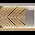 Wooden Accent Wall With Herringbone Pattern Green Plant Decor And White Strips