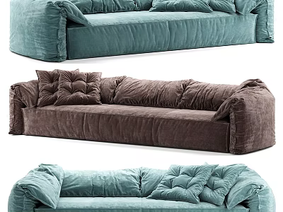 Cozy Modern Sofa Set In Teal And Brown Velvet With Soft Pleated Details 3d model