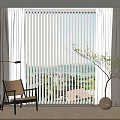 Elegant Neutral Tones Linen Curtains With Blinds in Living Room Window With Chair Plant