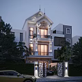 Elegant Detached Villa With White Exterior Ornate Balcony And Front Palm Trees