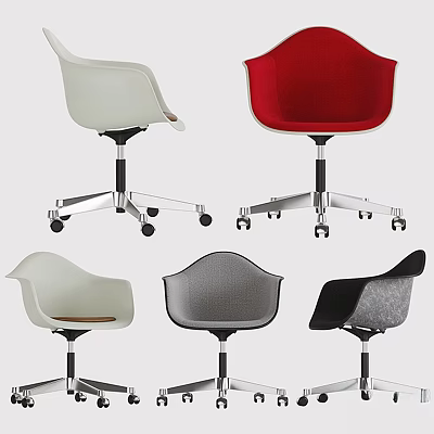 Sleek Modern Chair And Table Set Featuring White Red Gray Black Colors And Wheels 3d model