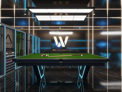 Modern Luxury Billiard Room Interior With Pool Table And Lights 3d model