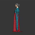 Game Movie Character In Traditional Blue Robe And Red Skirt With Flowing Sleeves