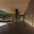 Tranquil Japanese Garden With Wooden Veranda Greenery Stones Lawn And Pathway