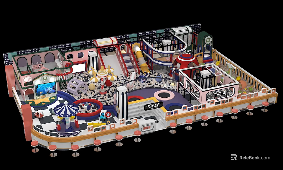 Colorful Indoor Playground For Kids Featuring Slides Climbing Frames And Interactive Play Areas 3d model 
