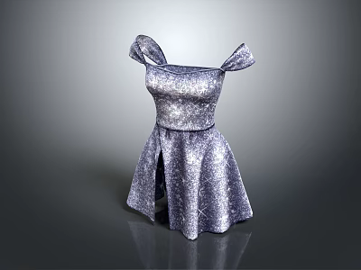 Shiny Glittery Women's Dress With Ruffled Shoulder Straps And Sparkling Fabric 3d model