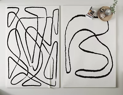 Modern Square Rug with Black Abstract Lines for Contemporary Home Decor 3d model