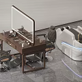 Modern Dressing Table Interior With Wooden Surface And Mirror And Comfortable Chair