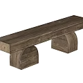 Natural Wooden Stool With Long Flat Seat And Curved Block Legs Design