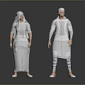 Male And Female White Haired Characters In White Dress And Jumpsuit Standing On Gray Background
