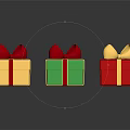 Colorful Decorative Gift Boxes With Red Ribbons And Golden Bows