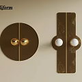 Modern Circular And Rectangular Cabinet Handles With Golden And White Spherical Knobs 3d model
