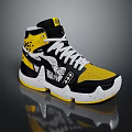 Stylish High Top Athletic Sneakers With Black Yellow White Mesh And Pattern Design