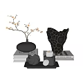 Elegant Modern Decorative Ornament Set With Vase Branches Stones Books And Tray