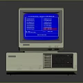 Vintage Computer System With Retro Monitor And Blue Screen