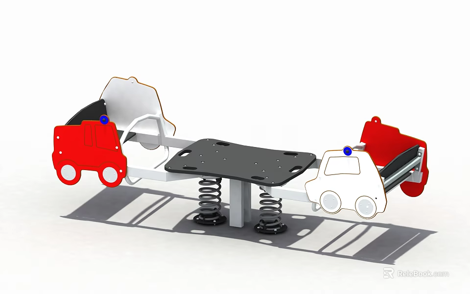 Red White Kids Car Shaped Seesaw Play Equipment With Spring And Zebra Pattern 3d model 