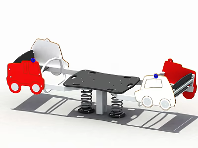 Red White Kids Car Shaped Seesaw Play Equipment With Spring And Zebra Pattern 3d model
