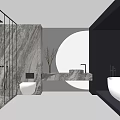Modern Bathroom Interior Design With Marble Walls Round Mirror Glass Shower And Freestanding Bathtub