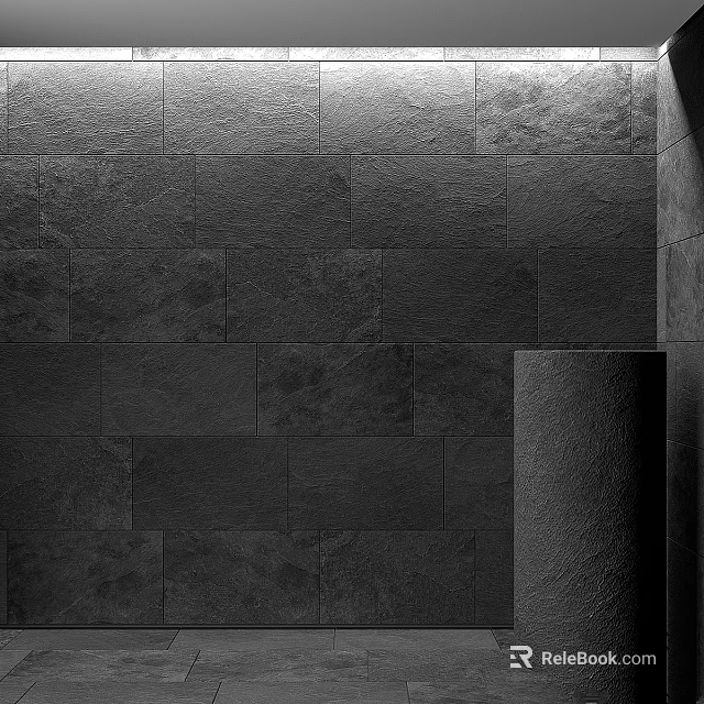 Gray Slate Wall And Cylindrical Column Architectural Component Design Details 3d model 