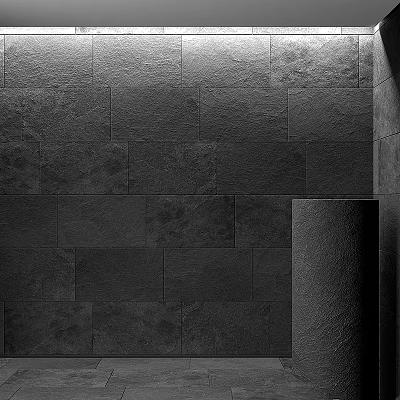 Gray Slate Wall And Cylindrical Column Architectural Component Design Details 3d model