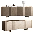 Modern Console Table And Side Cabinet With Geometric Stone Panels And Metal Legs