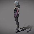 3D Fantasy Woman Character With Gray Hair And Ornate Leather Armor Outfit