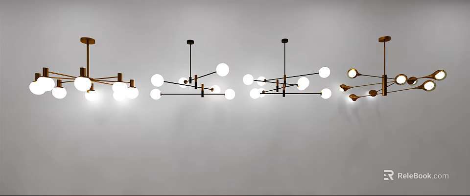 Modern Linear Chandeliers With Spherical Glass Bulbs And Metal Frames 3d model