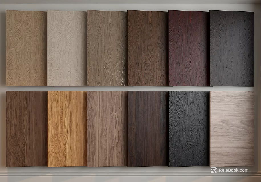 Various Wood Grain Paneling Samples With Different Colors And Designs Neatly Arranged 3d model 