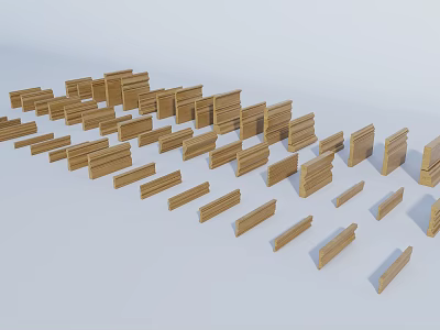 Gypsum Molding With Various Lengths And Shapes Neatly Arranged On White Background 3d model