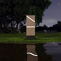 Outdoor Lights With Various Modern Designs Illuminating Night Grass And Water Reflections