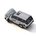 Low Poly SUV Car With Open Hood And Detailed Exterior Design