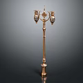 Golden Floor Standing Metal Candelabra With Two Arms And Ornate Decorative Design