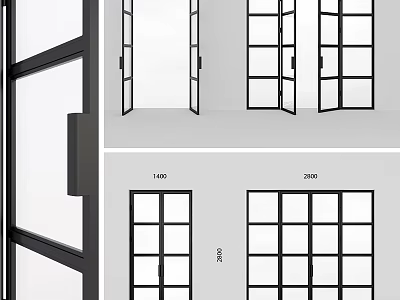 Modern Casement Door Designs With Black Frame And Glass Panels In Various Sizes 3d model
