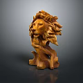 Hand Carved Wooden Lion Sculpture With Detailed Mane And Stable Base