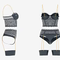 Women's Black Lace Lingerie Set With Sheer Mesh Design And Gold Straps