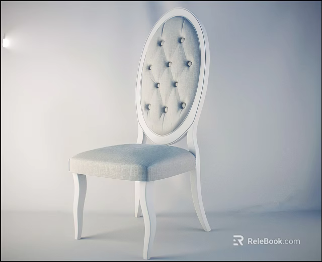 Elegant Dining Chair With Oval Tufted Back Light Gray Fabric Seat And White Legs 3d model 