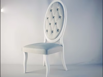 Elegant Dining Chair With Oval Tufted Back Light Gray Fabric Seat And White Legs 3d model