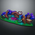 Enchanted Natural Landscape With Purple Trees Heart Shaped Hollow Pink Flowers Green Grass And Stream